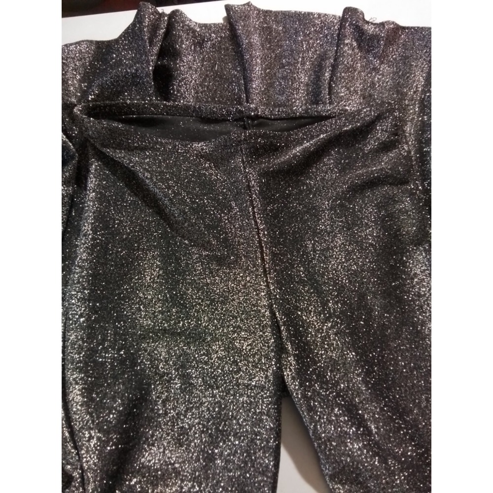 Metallic Silver Glitter Wide Leg Flare Pants Black Sparkly‎ High Waist Medium